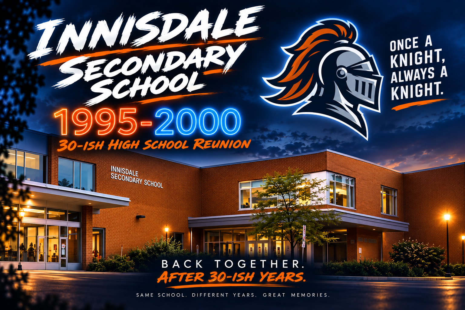 Innisdale Secondary School 30-ish High School Reunion, classes of 1995 to 2000, featuring the Innisdale Knights mascot
